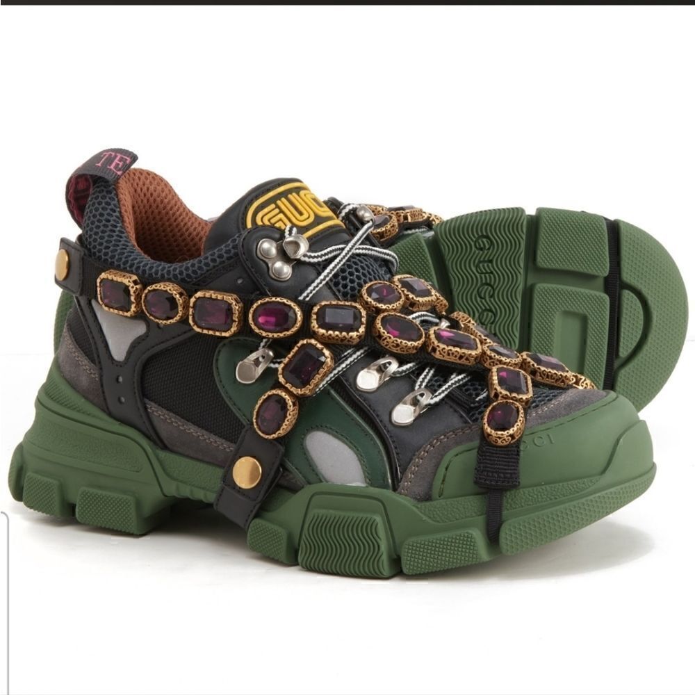 Gucci Flashtrek Hiking Sneakers Graphite Dark Gray Size 37